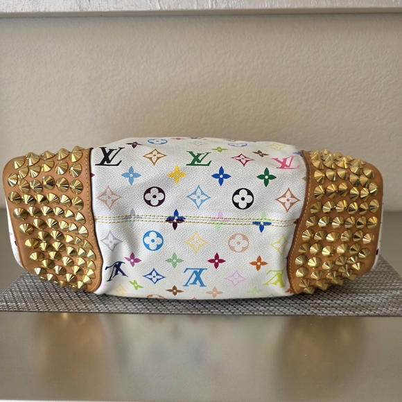 ♥RARE Louis Vuitton White Murakami Multicolor Monogram Gold Studded Shoulder Bag - Picture 5 of 16